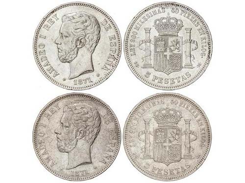 Lote 2 monedas 5 Pesetas. 1871 ... 