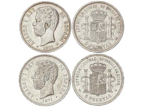 Lote 2 monedas 5 Pesetas. 1871 ... 