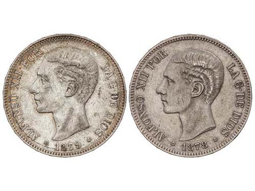 Lote 2 monedas 5 Pesetas. 1878 y ... 