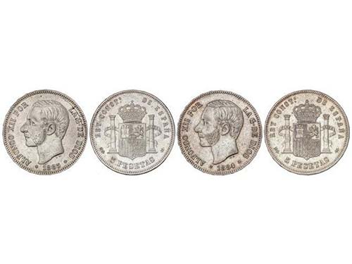 Lote 2 monedas 5 Pesetas. 1884 y ... 