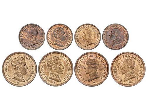 Lote 8 monedas 1 (4) y 2 Céntimos ... 