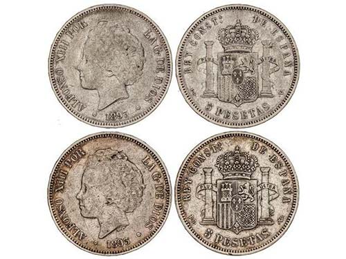 Lote 2 monedas 5 Pesetas. 1893 ... 
