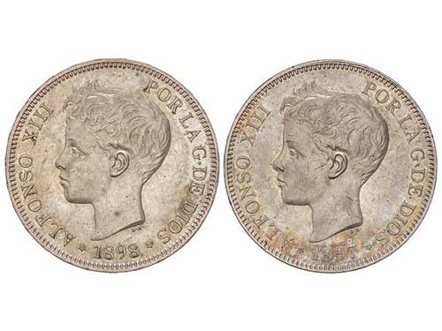 Lote 2 monedas 5 Pesetas. 1897 ... 