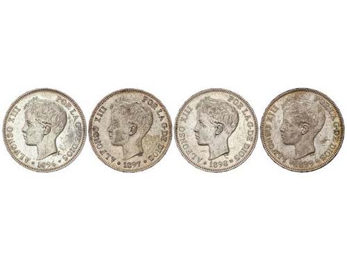 Lote 4 monedas 5 Pesetas. 1896 ... 