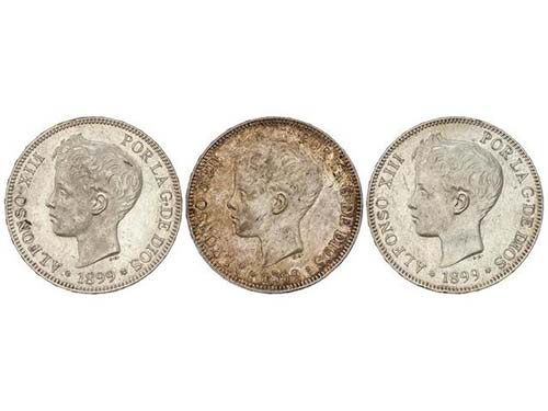 Lote 3 monedas 5 Pesetas. 1899 ... 
