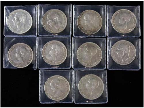 Lote 10 monedas 5 Pesetas. 1884 a ... 