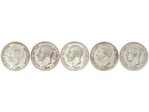 Lote 5 monedas 5 Pesetas. 1871, ... 