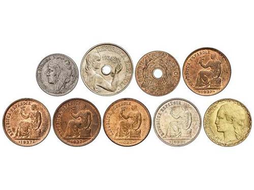 Lote 9 monedas 5 Céntimos a 1  ... 