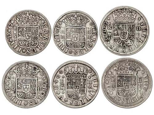 Lote 6 monedas 2 Reales. 1718 a ... 