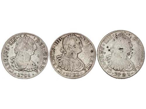 Lote 3 monedas 8 Reales. 1788 y ... 