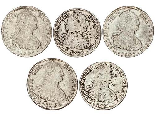 Lote 5 monedas 8 Reales. 1786, ... 