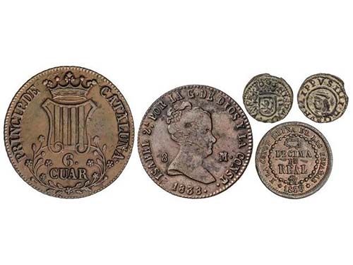 Lote 5 monedas 2 Maravedís (2), 6 ... 