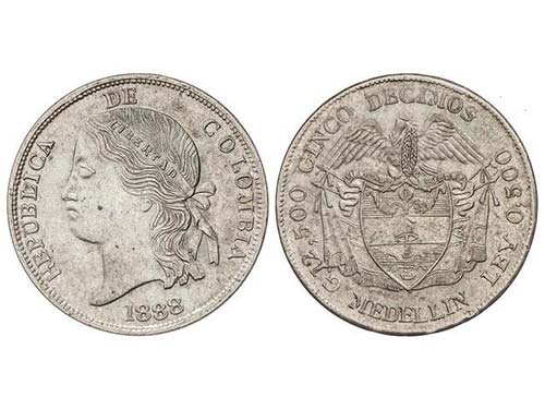 Colombia - 5 Décimos. 1888. ... 