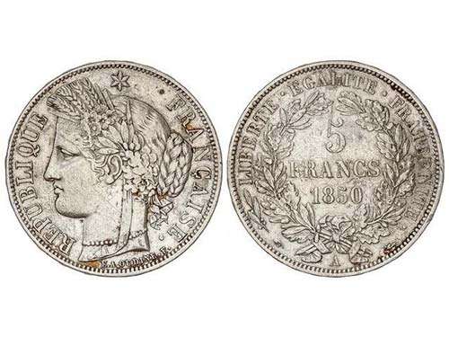 France - 5 Francos. 1850-A. II ... 