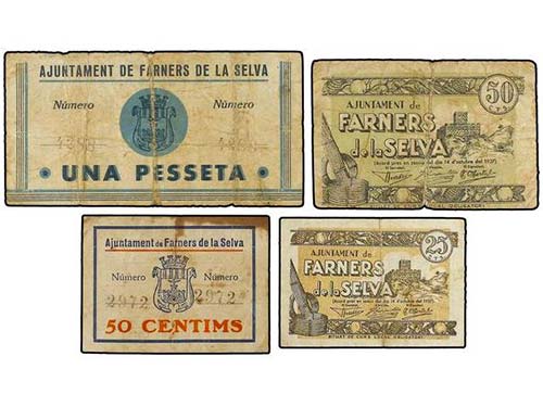 Catalonia - Lote 4 billetes 25, 50 ... 