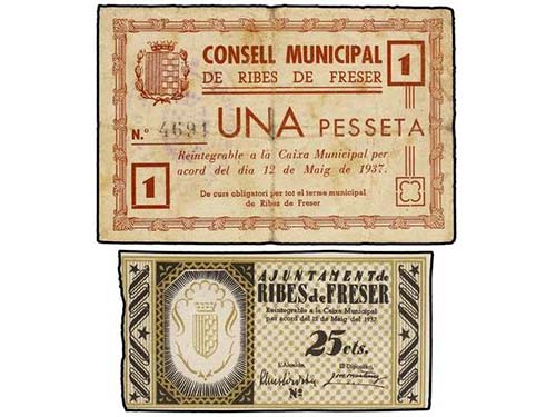 Catalonia - Lote 2 billetes 25 ... 