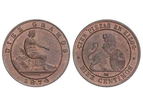 10 Céntimos. 1870. BARCELONA. ... 