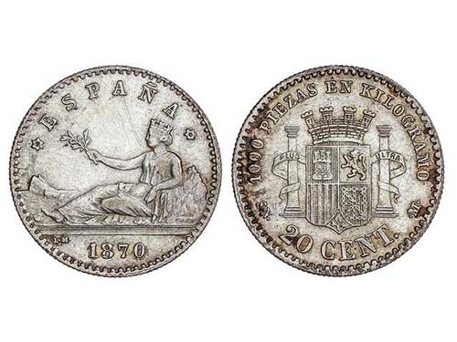 20 Céntimos. 1870 (*7-0). S.N.-M. ... 