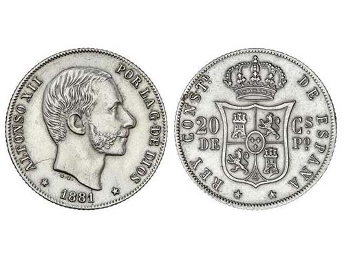20 Centavos de Peso. 1881. MANILA. ... 