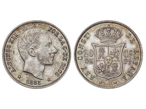 20 Centavos de Peso. 1885. MANILA. ... 