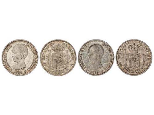 Lote 2 monedas 50 Céntimos. 1889 ... 