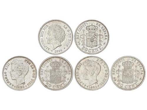 Lote 3 monedas 50 Céntimos. 1894, ... 