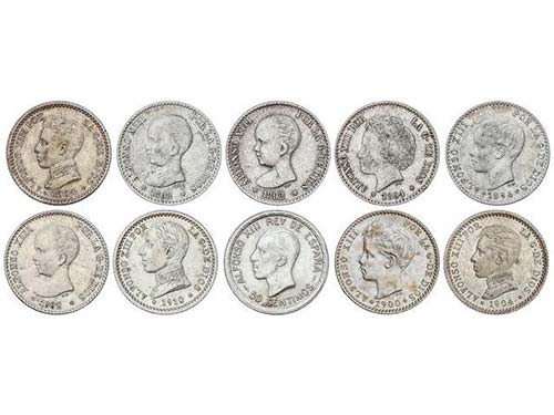 Lote 10 monedas 50 Céntimos. 1892 ... 