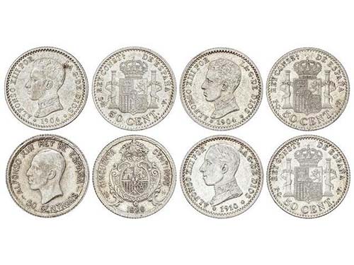 Lote 4 monedas 50 Céntimos. 1904, ... 