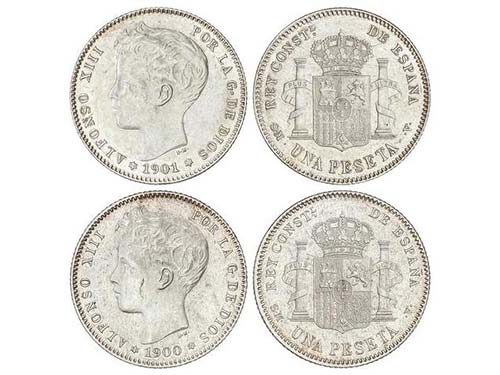Lote 2 monedas 1 Peseta. 1900 ... 