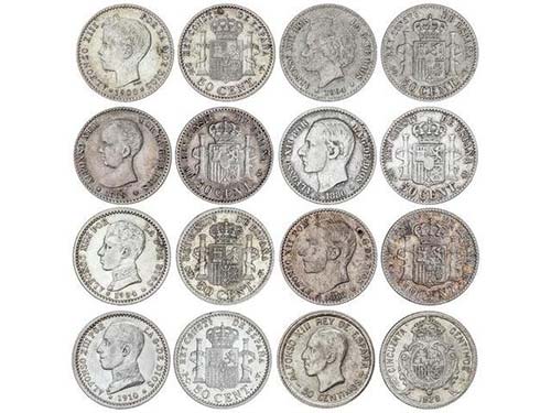 Lote 8 monedas 50 Céntimos. 1880 ... 