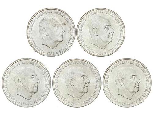 Serie 5 monedas 100 Pesetas. 1966 ... 