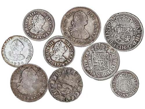 Lote 9 monedas 1/2 y 1 Real. 1740 ... 