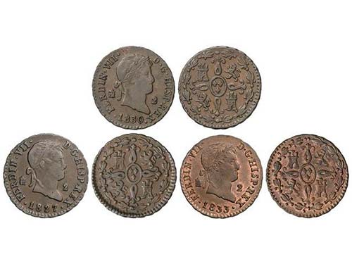 Ferdinand VII - Lote 3 monedas 2 ... 