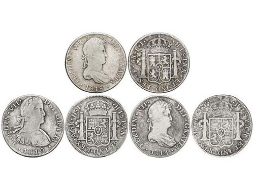 Ferdinand VII - Lote 3 monedas 8 ... 