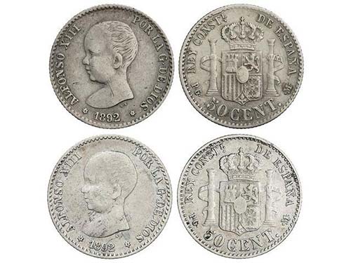 Lote 2 monedas 50 Céntimos. 1892 ... 