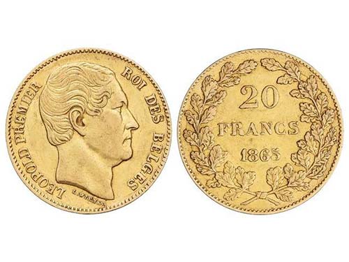 Belgium - 20 Francos. 1865. ... 