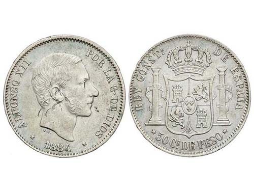 50 Centavos de Peso. 1884. MANILA. ... 