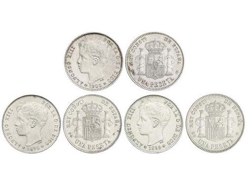 Lote 3 monedas 1 Peseta. 1896, ... 