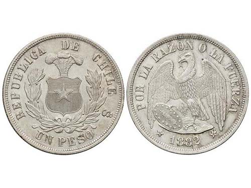 Chile - 1 Peso. 1882/1. SANTIAGO. ... 