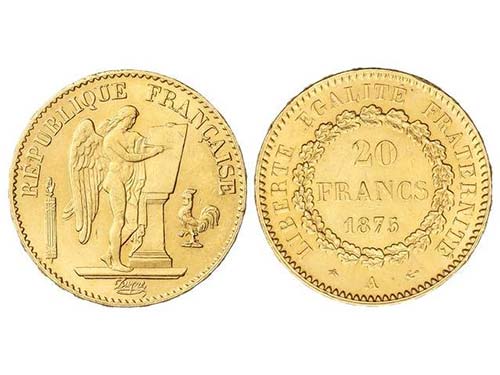 France - 20 Francos. 1875-A. III ... 