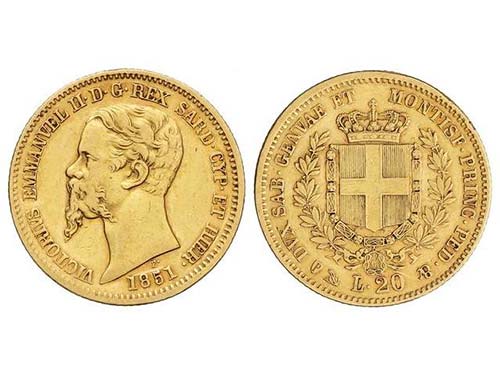 Italy - 20 Liras. 1851-P. VÍCTOR ... 