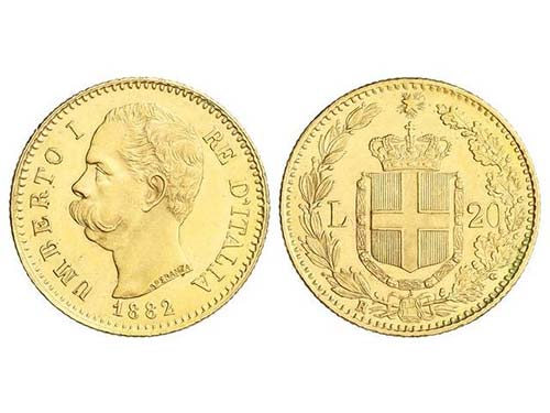 Italy - 20 Liras. 1882-R. HUMBERTO ... 