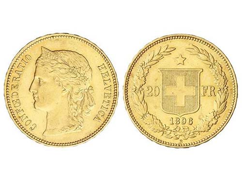 Switzerland - 20 Francos. 1896-B. ... 