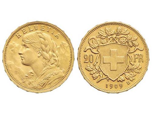 Switzerland - 20 Francos. 1909-B. ... 