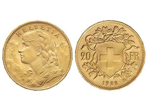 Switzerland - 20 Francos. 1922-B. ... 