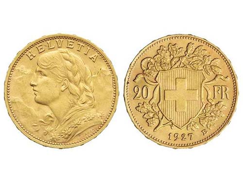 Switzerland - 20 Francos. 1927-B. ... 