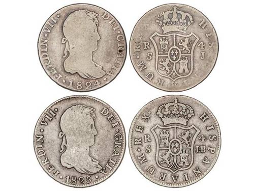 Ferdinand VII - Lote 2 monedas 4 ... 