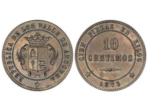 10 Céntimos. 1873. VALLS DE ... 
