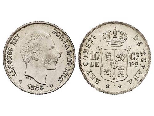 10 Centavos de Peso. 1885. MANILA. ... 