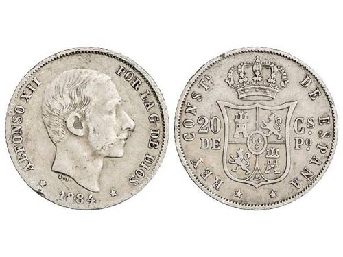 20 Centavos de Peso. 1884. MANILA. ... 